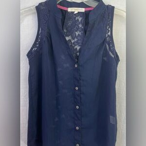 Navy Lace Sleeveless Sheer Top